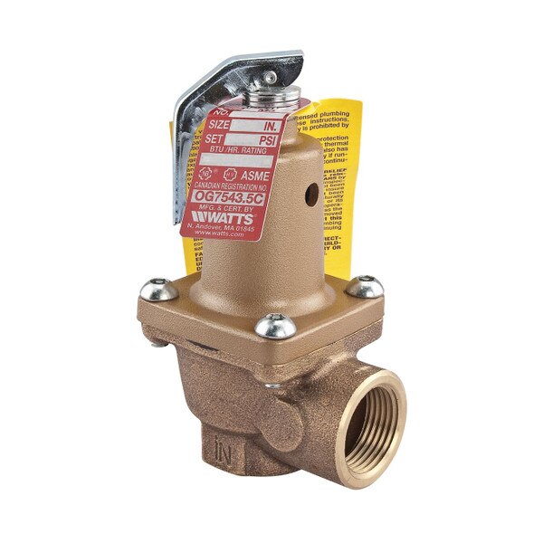 Watts 1-1/2" 174A Bronze Boiler Pressure Relief Valve, 50 Psi Discharge Line Flood Sensor Included F276886
