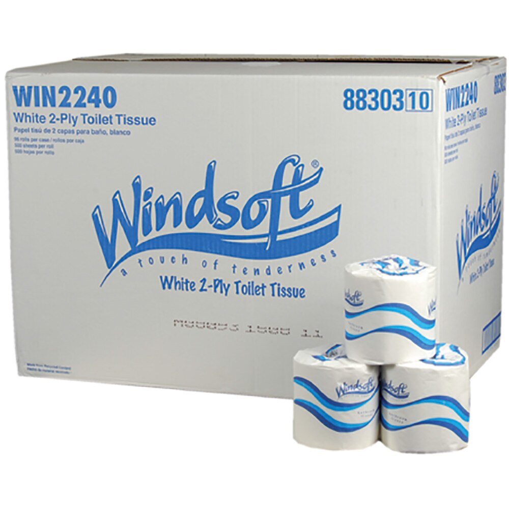 Windsoft Jumbo Roll Bath Tissue, Septic Safe, 1 Ply, White, 3.4" X 2000 Ft 12 Rolls Carton Win200